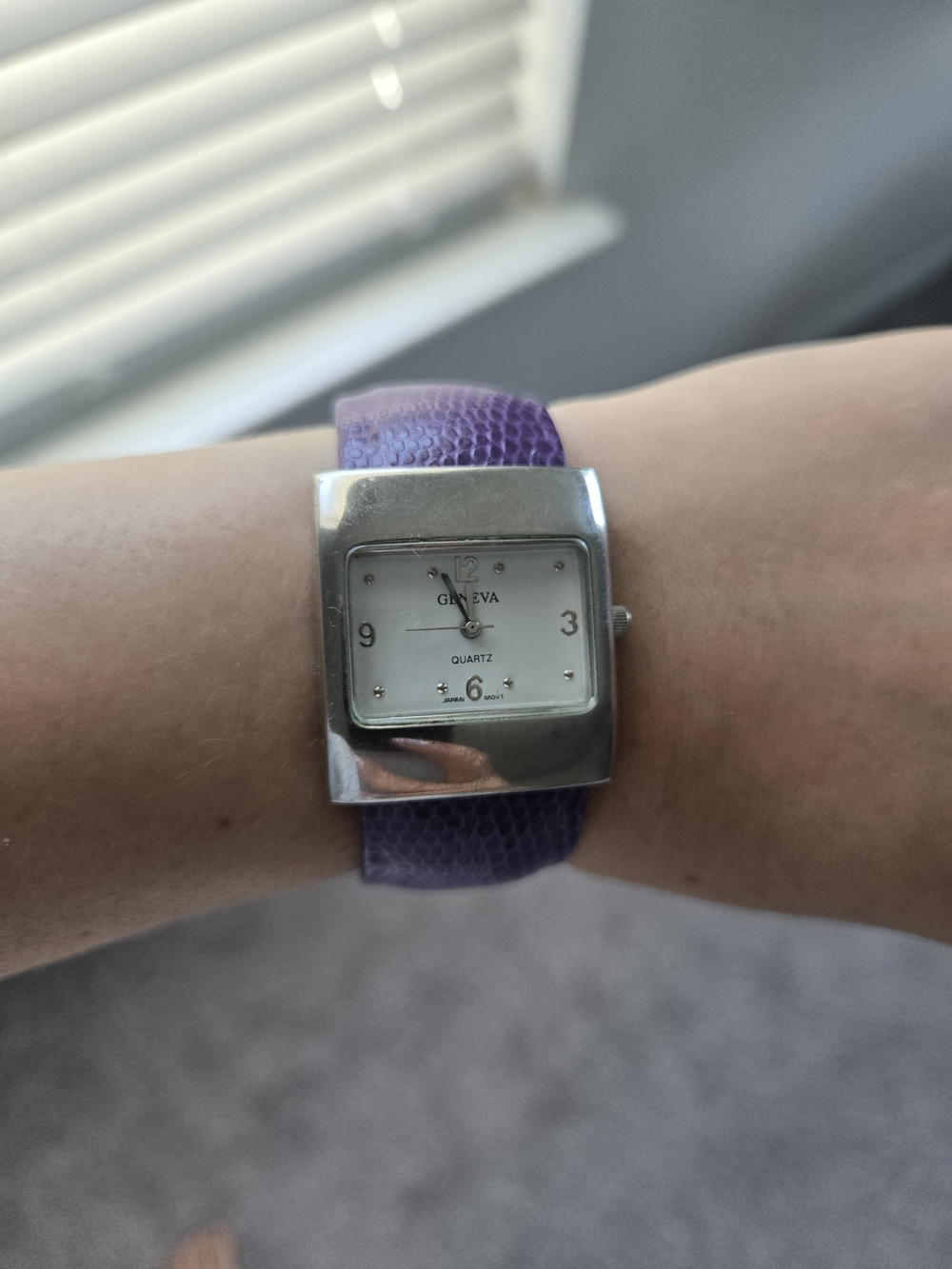 Geneva Women's Square Silver Case Quartz Watch with Purple Strap